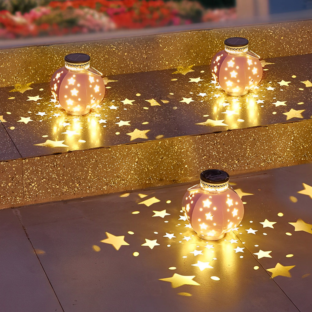 Decorative Solar Star Projection Outdoor Lantern Waterproof LED Hanging Lights for Garden Patio