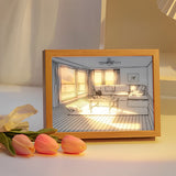 Decorative Wood Frame LED Sunshine Painting Night Light Dimmable Touch Control Lamp