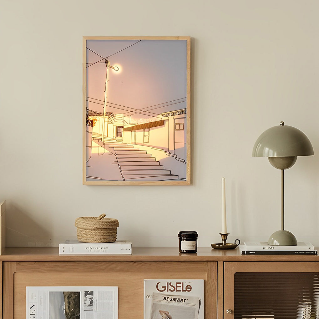 Decorative Wood Frame LED Sunshine Painting Night Light Dimmable Touch Control Lamp