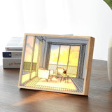 Decorative Wood Frame LED Sunshine Painting Night Light Dimmable Touch Control Lamp