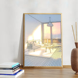Decorative Wood Frame LED Sunshine Painting Night Light Dimmable Touch Control Lamp