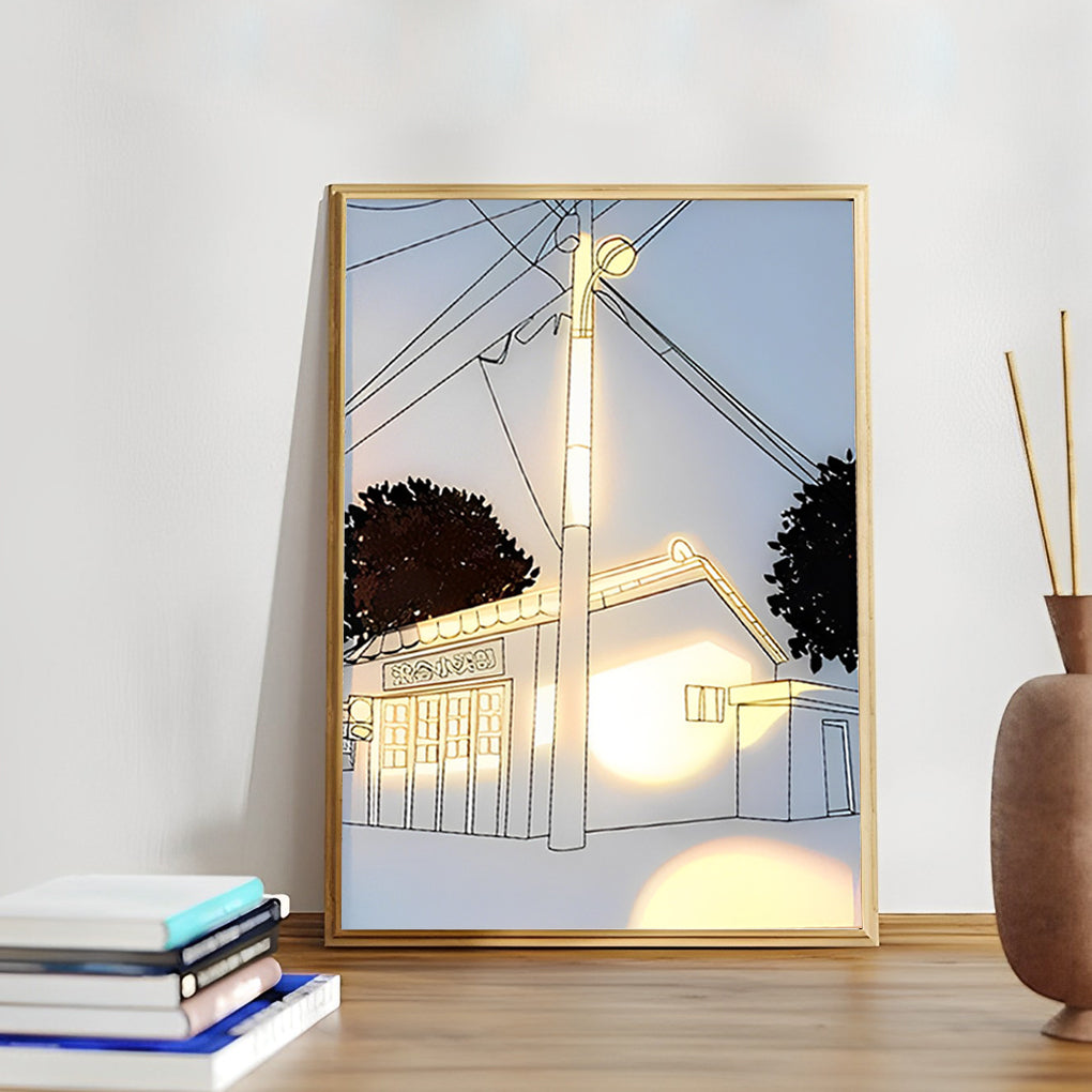 Decorative Wood Frame LED Sunshine Painting Night Light Dimmable Touch Control Lamp