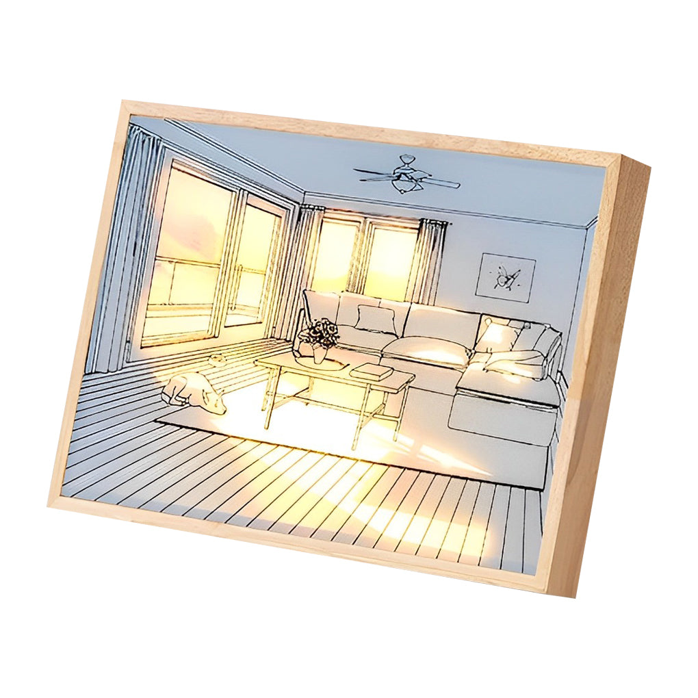 Decorative Wood Frame LED Sunshine Painting Night Light Dimmable Touch Control Lamp