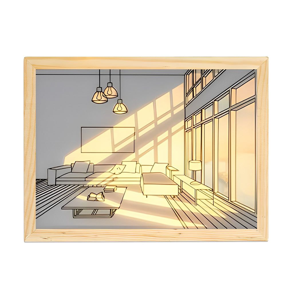 Decorative Wood Frame LED Sunshine Painting Night Light Dimmable Touch Control Lamp