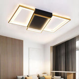 Modern Geometric LED Flush Mount Ceiling Light Black and Gold Multi Ring Fixture