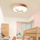 Cute Dog Pattern LED Flush Mount Ceiling Light Circular Metal Drum Fixture for Kids Bedroom