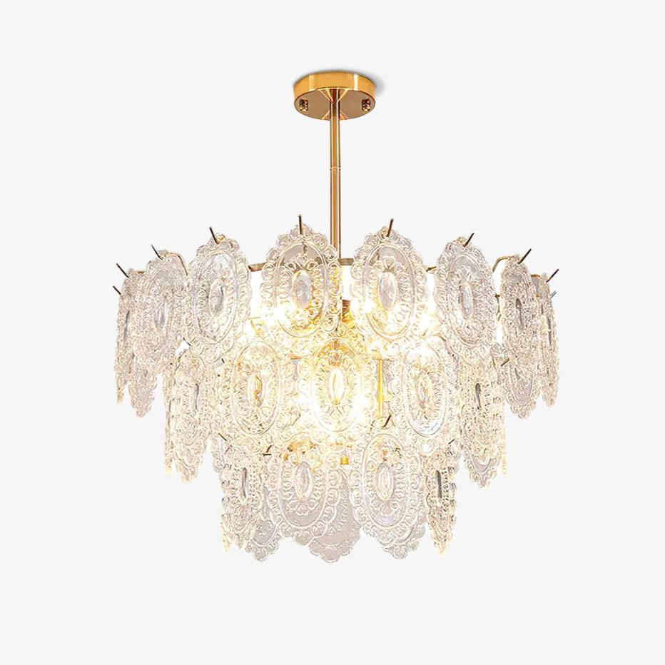 Diamond Texture Wave Glass Gold Chandelier Modern Round Pendant Ceiling Light