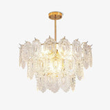 Diamond Texture Wave Glass Gold Chandelier Modern Round Pendant Ceiling Light