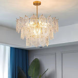 Diamond Texture Wave Glass Gold Chandelier Modern Round Pendant Ceiling Light