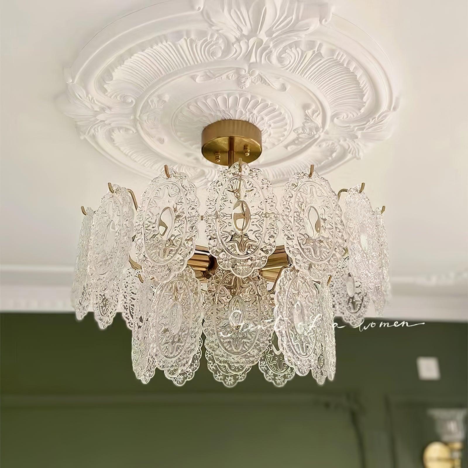 Diamond Texture Wave Glass Gold Chandelier Modern Round Pendant Ceiling Light