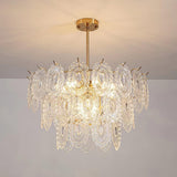 Diamond Texture Wave Glass Gold Chandelier Modern Round Pendant Ceiling Light