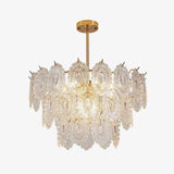 Diamond Texture Wave Glass Gold Chandelier Modern Round Pendant Ceiling Light