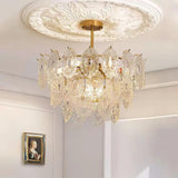 Diamond Texture Wave Glass Gold Chandelier Modern Round Pendant Ceiling Light