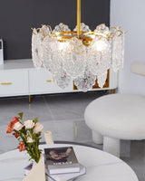 Diamond Texture Wave Glass Gold Chandelier Modern Round Pendant Ceiling Light