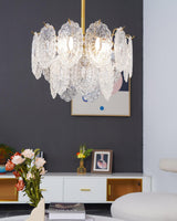 Diamond Texture Wave Glass Gold Chandelier Modern Round Pendant Ceiling Light