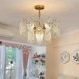 Diamond Texture Wave Glass Gold Chandelier Modern Round Pendant Ceiling Light