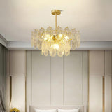Diamond Texture Wave Glass Gold Chandelier Modern Round Pendant Ceiling Light
