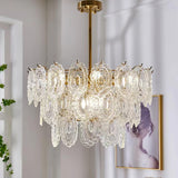 Diamond Texture Wave Glass Gold Chandelier Modern Round Pendant Ceiling Light