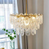 Diamond Texture Wave Glass Gold Chandelier Modern Round Pendant Ceiling Light