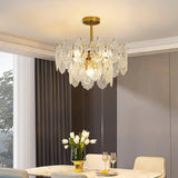 Diamond Texture Wave Glass Gold Chandelier Modern Round Pendant Ceiling Light
