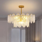 Diamond Texture Wave Glass Gold Chandelier Modern Round Pendant Ceiling Light