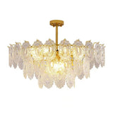 Diamond Texture Wave Glass Gold Chandelier Modern Round Pendant Ceiling Light