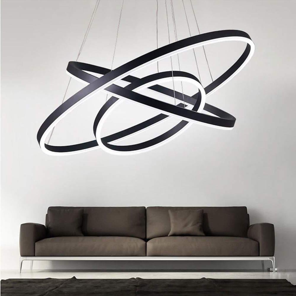 Dimmable 3 Ring LED Pendant Light Modern Triple Circle Chandelier with Remote for Living Dining Room