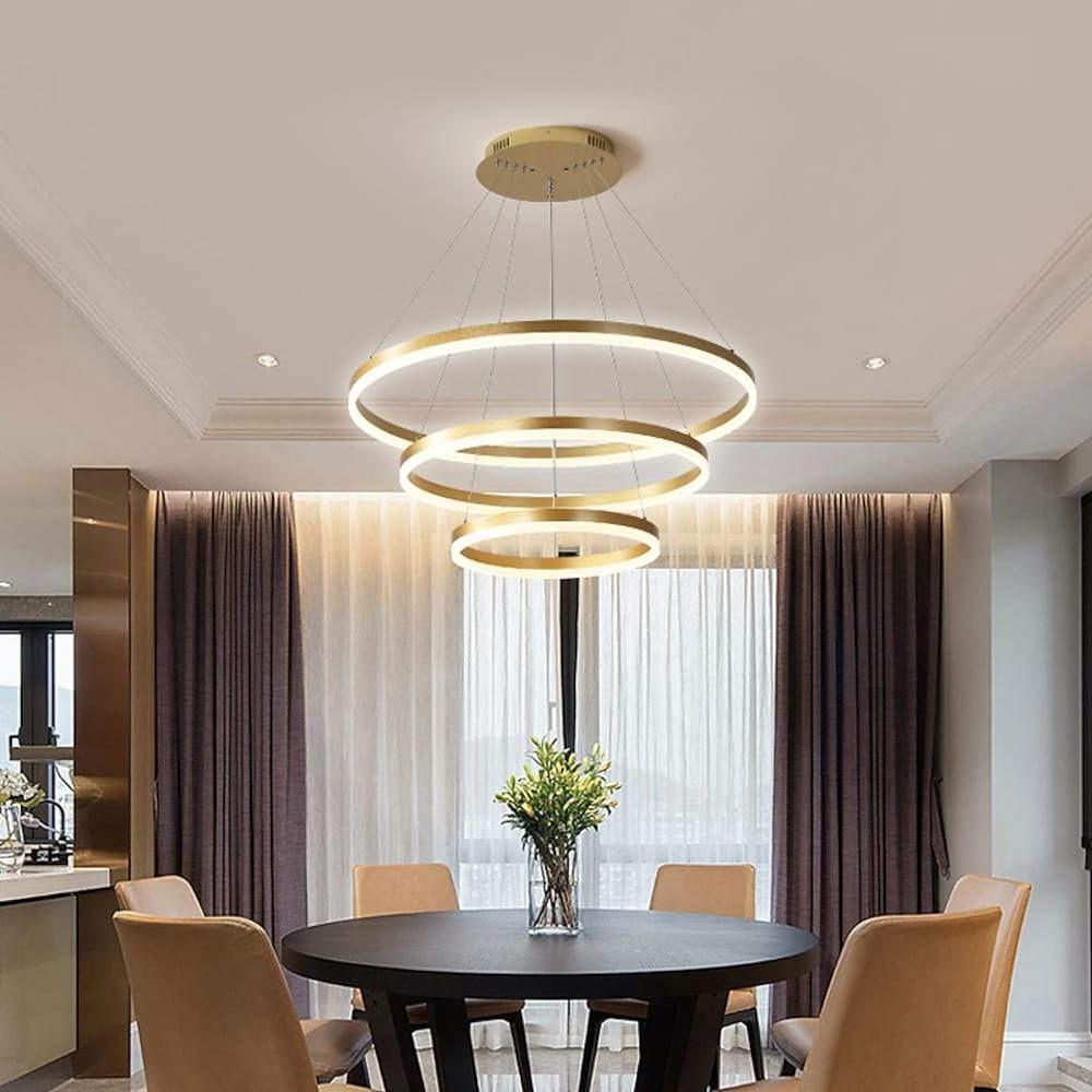 Dimmable 3 Ring LED Pendant Light Modern Triple Circle Chandelier with Remote for Living Dining Room