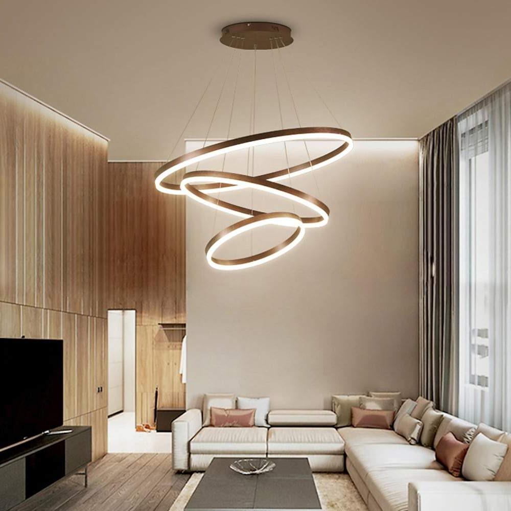Dimmable 3 Ring LED Pendant Light Modern Triple Circle Chandelier with Remote for Living Dining Room