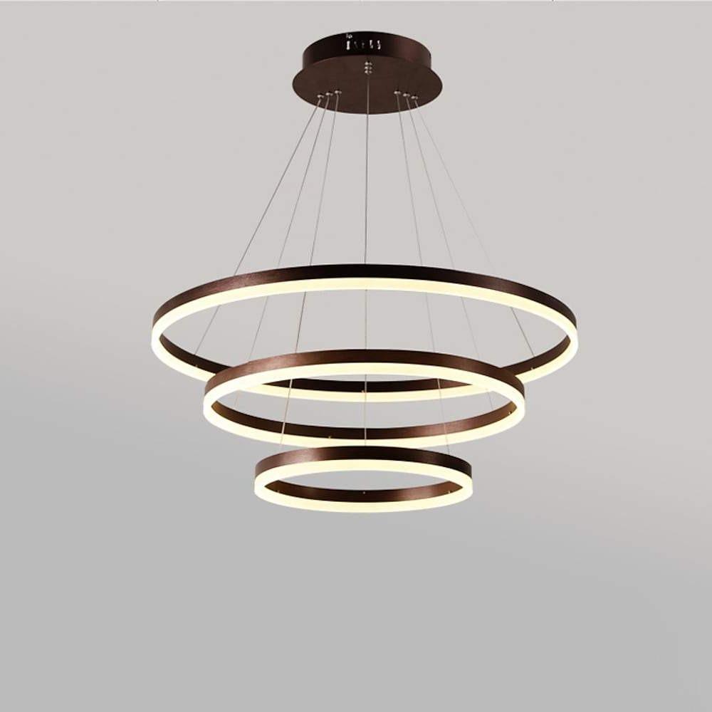 Dimmable 3 Ring LED Pendant Light Modern Triple Circle Chandelier with Remote for Living Dining Room