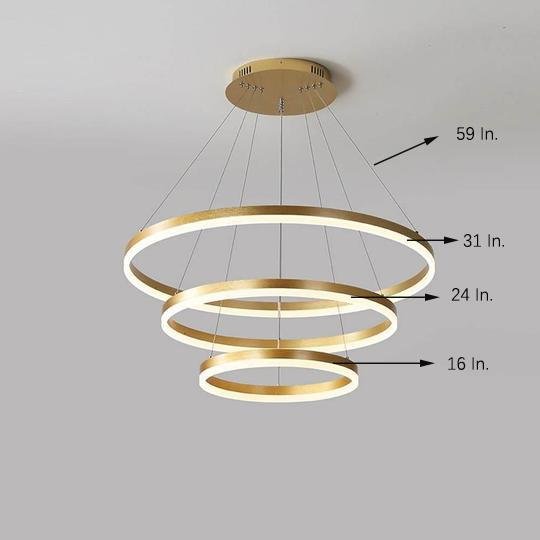 Dimmable 3 Ring LED Pendant Light Modern Triple Circle Chandelier with Remote for Living Dining Room
