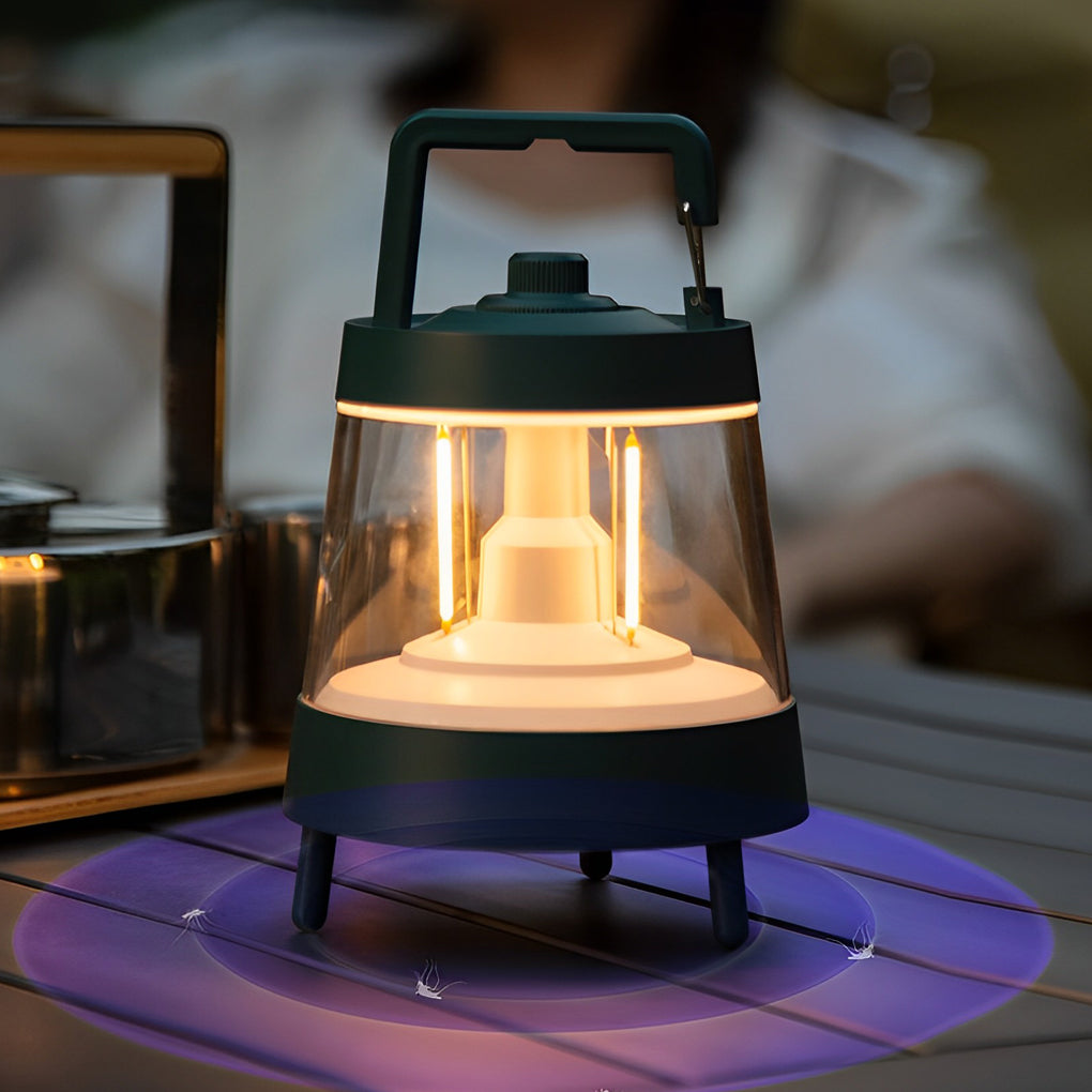 Dimmable LED Camping Lantern Rechargeable IP65 Waterproof Forest Green Portable Tent Light with Power Bank Function