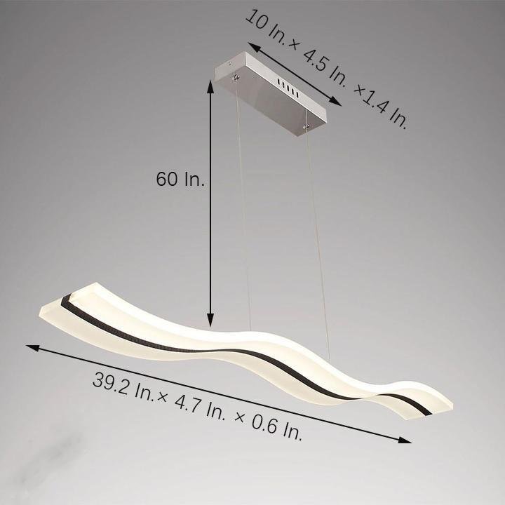 Dimmable LED Modern Wavy Pendant Light Acrylic Linear Chandelier for Kitchen Island Dining Room