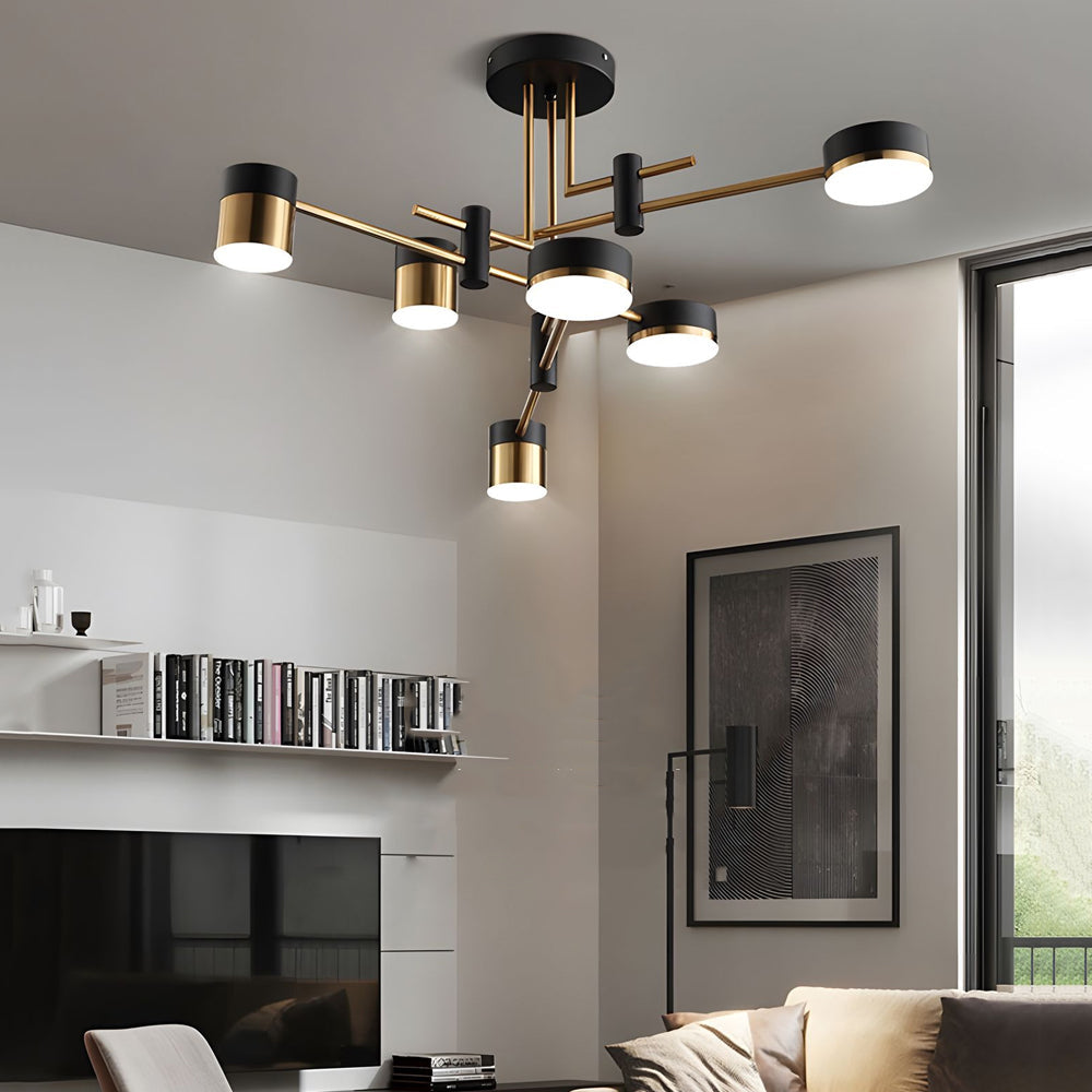 Dimmable LED Sputnik Chandelier with Acrylic Shades Black and Gold Modern Ceiling Fixture