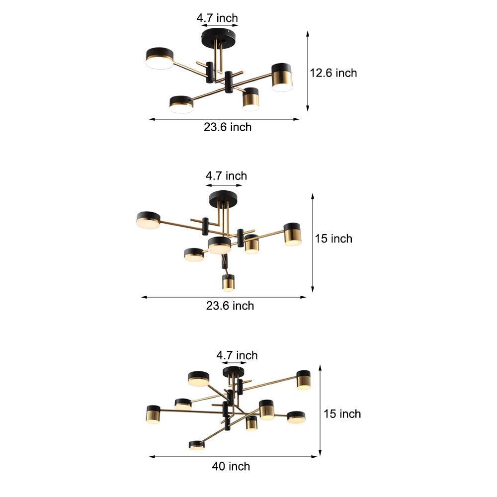 Dimmable LED Sputnik Chandelier with Acrylic Shades Black and Gold Modern Ceiling Fixture