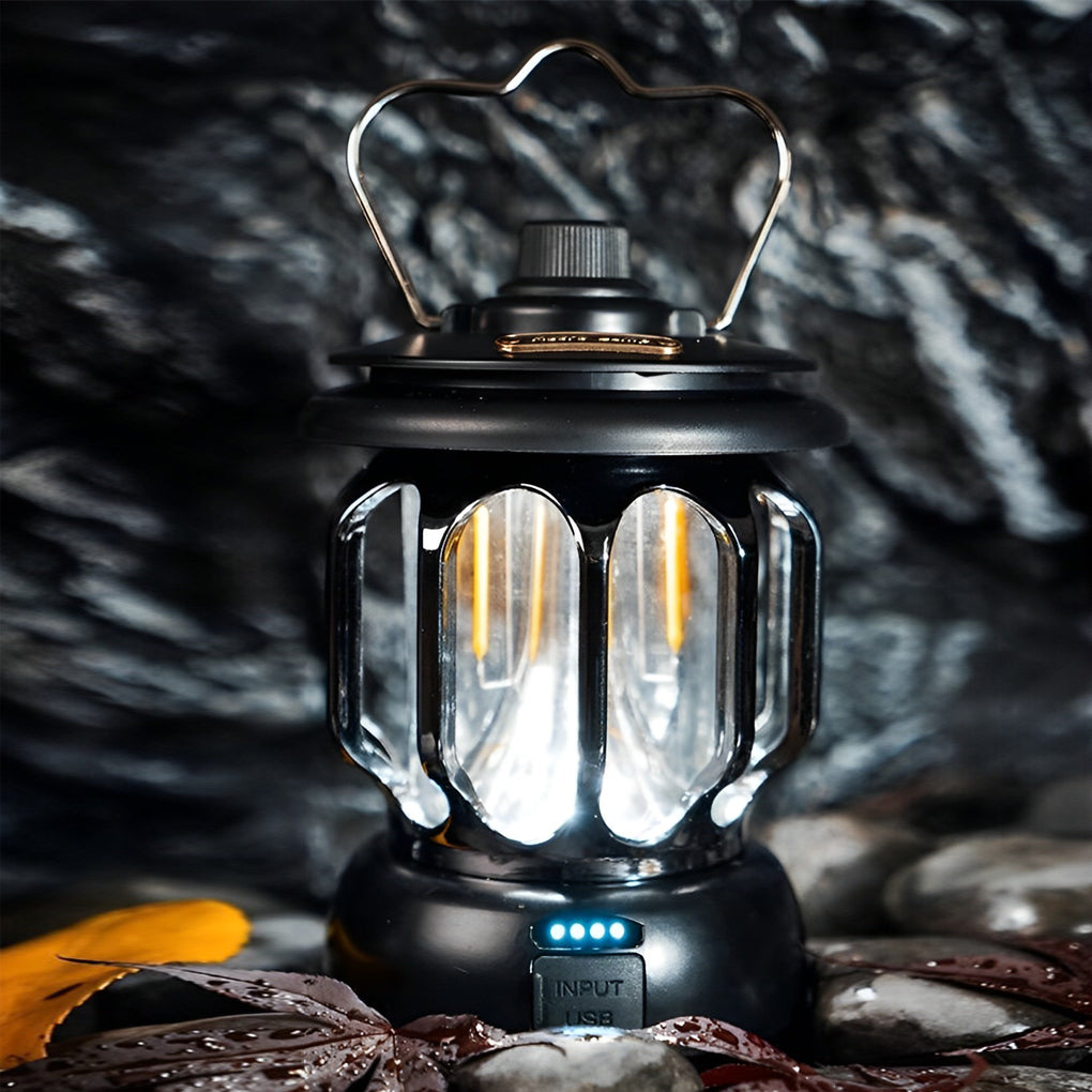 Dimmable Retro LED Camping Lantern Waterproof Rechargeable Outdoor Hanging Lamp with USB Port