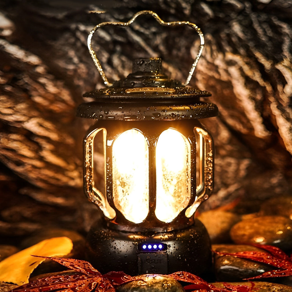 Dimmable Retro LED Camping Lantern Waterproof Rechargeable Outdoor Hanging Lamp with USB Port