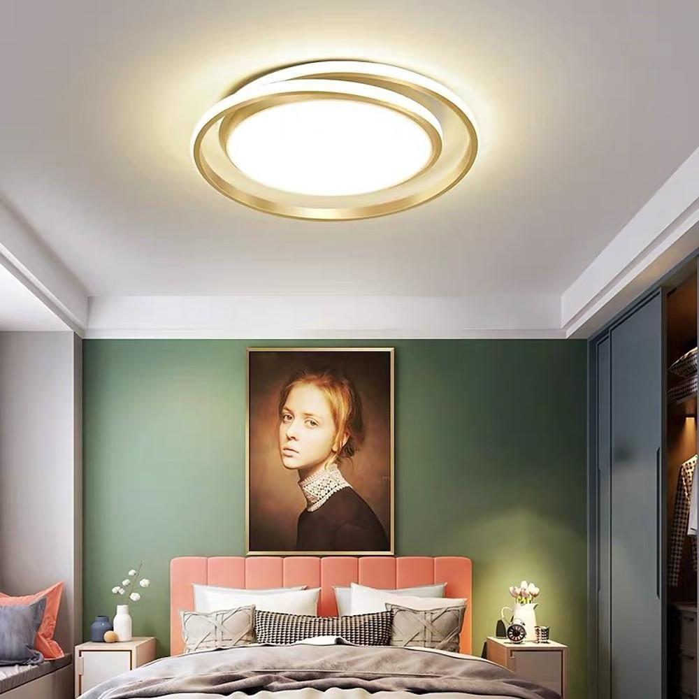 Modern Circular LED Flush Mount Ceiling Light for Bedroom and Living Room in Black or Gold