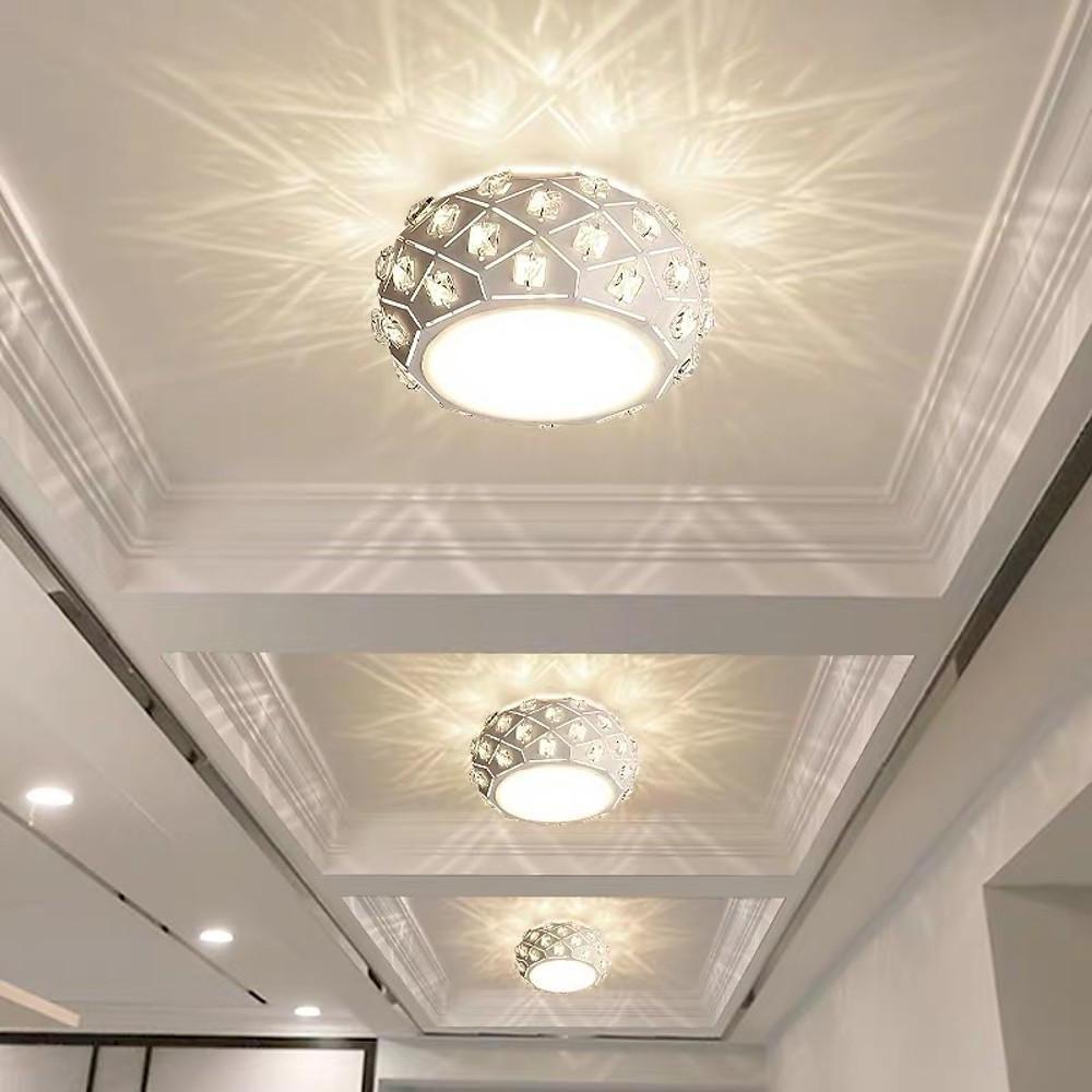 Modern Metal Crystal LED Flush Mount Ceiling Light for Hallway and Entryway Decor