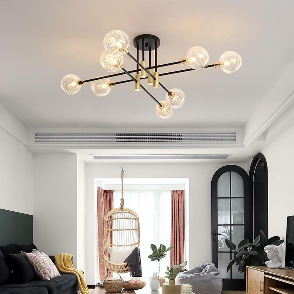 Modern 8 Light Black Metal and Glass LED Flush Mount Ceiling Light Fixture