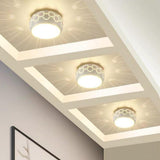 Modern LED Drum Flush Mount Ceiling Light with Geometric Hollow Design for Hallways and Entryways