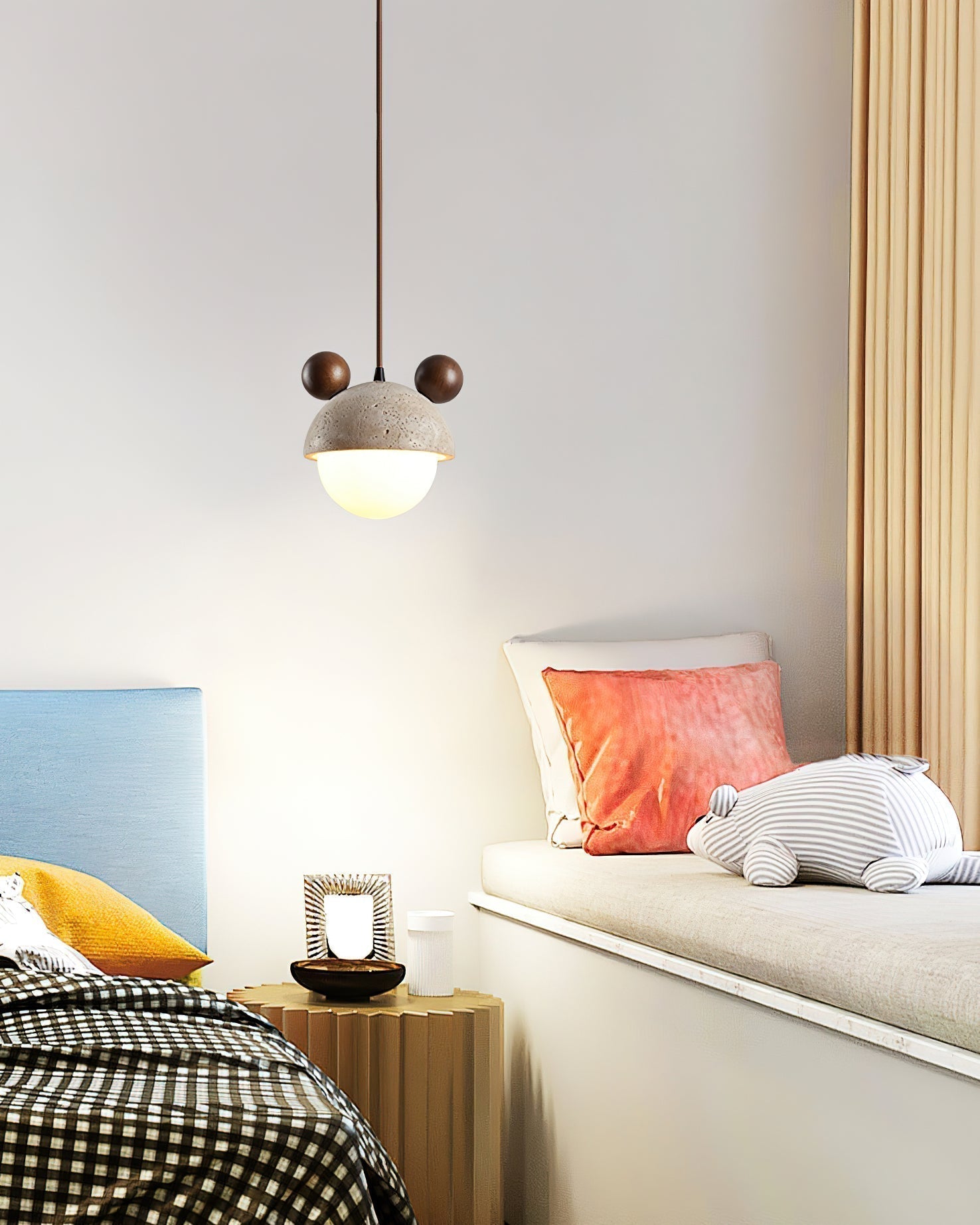 Domiere Travertine and Wood Pendant Light Modern Hanging Lamp for Indoor Spaces