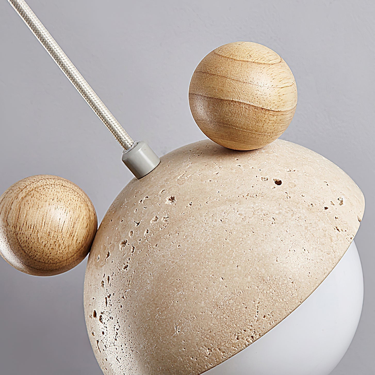 Domiere Travertine and Wood Pendant Light Modern Hanging Lamp for Indoor Spaces