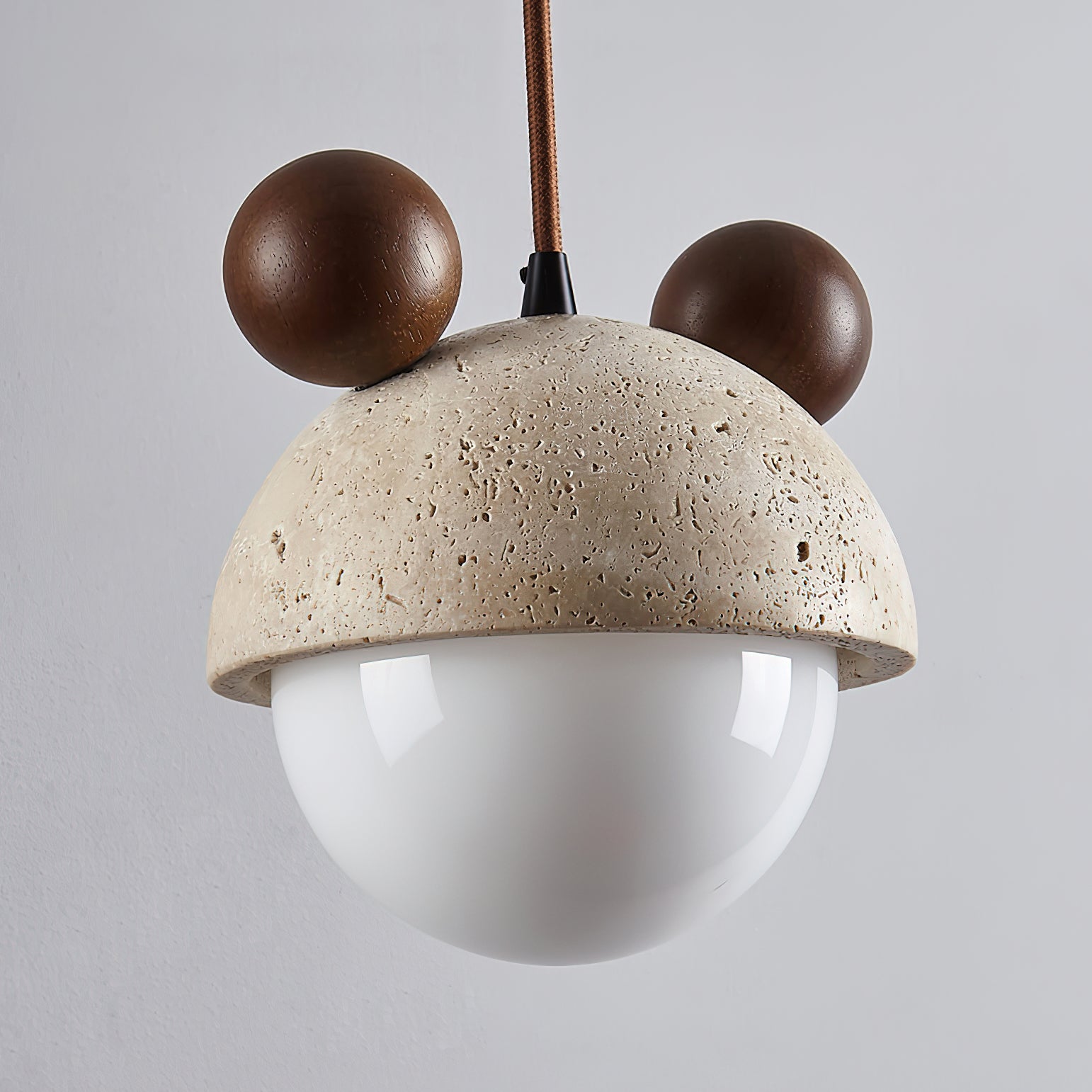 Domiere Travertine and Wood Pendant Light Modern Hanging Lamp for Indoor Spaces