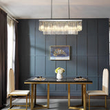 Double Layer Crystal Chandelier Rectangular 8 Light Pendant Lamp for Kitchen Island and Dining Room