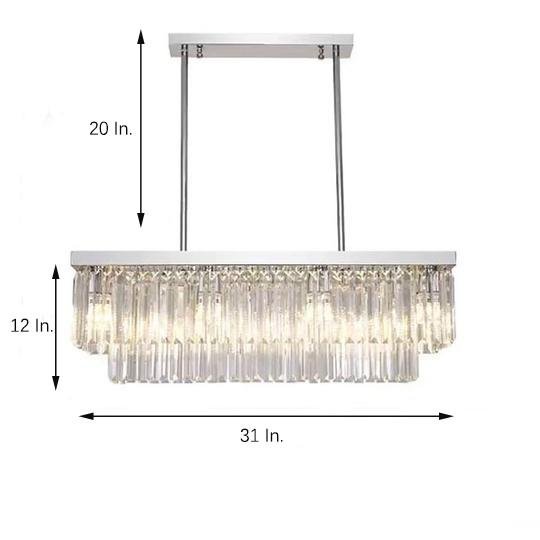 Double Layer Crystal Chandelier Rectangular 8 Light Pendant Lamp for Kitchen Island and Dining Room