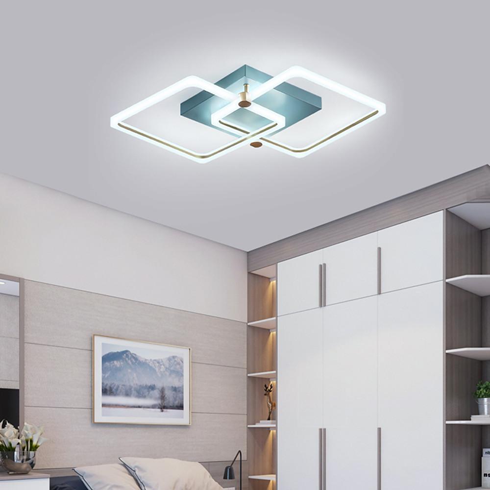 Modern Geometric Square LED Ceiling Light Dimmable Flush Mount Fixture for Bedroom and Living Room