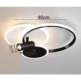 Modern Black Ring LED Flush Mount Ceiling Light with Integrated Spotlights for Living Room