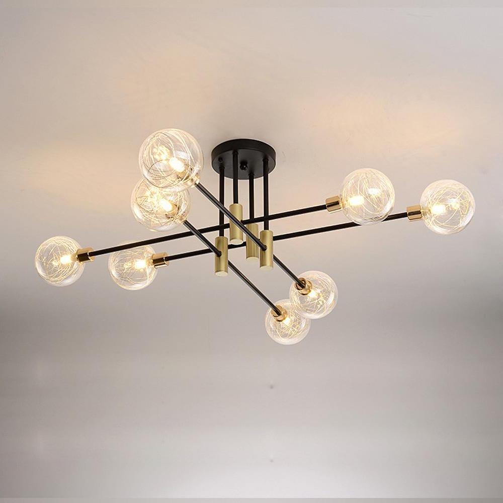 Modern 8 Light Black Metal and Glass LED Flush Mount Ceiling Light Fixture