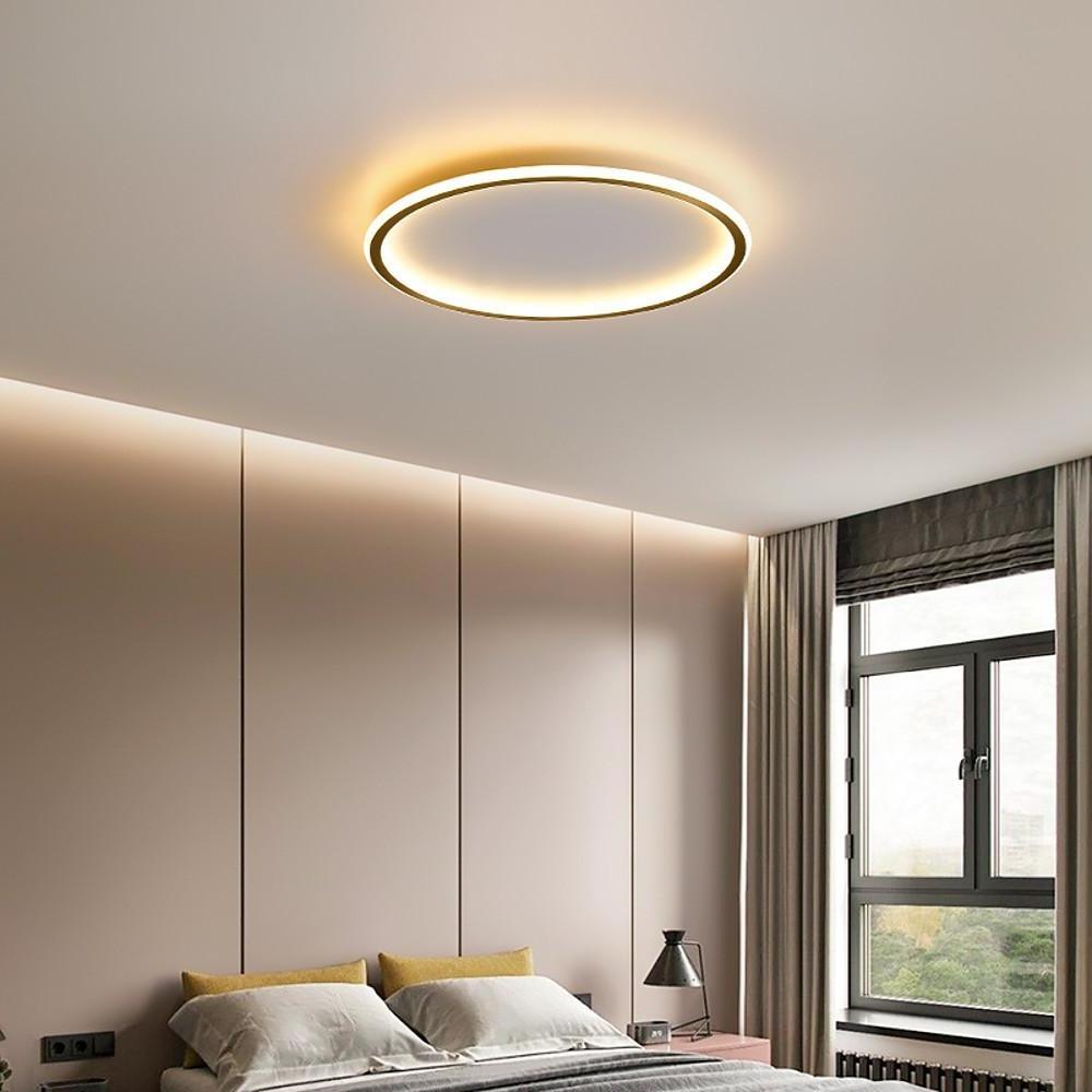 Modern Round LED Ceiling Light Ultra Thin Black Flush Mount Fixture for Bedrooms